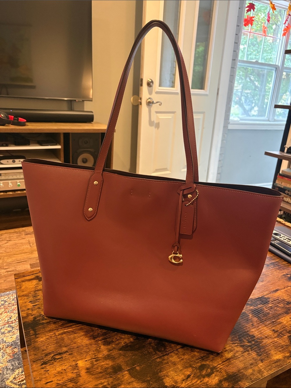 Coach Leather Tote in Brick Red with Gold Hardware